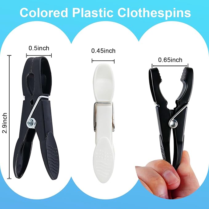 Clothes Pins, 48 Pack Black White Plastic Clothespins, Clothes Pins Heavy Duty - Image 3