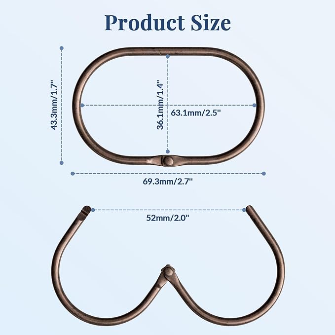 Bathway Shower Curtain Rings, Shower Curtain Hooks Bronze Curtain Rings 12 Pcs - Image 5