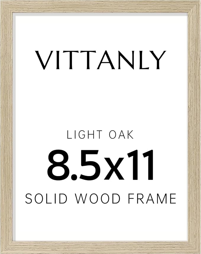 Vittanly 8.5x11 Picture Frame, Solid Wood Frame with Plexiglass, Includes 6x8 Mat, Wall Hanging or Tabletop for Photos, Home Decor, Light OAK, 1 Pack