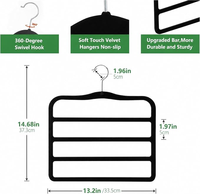 2 Pack Non-Slip Velvet Pants Hangers, Magic Space Saving Closet Organizers | - Image 3