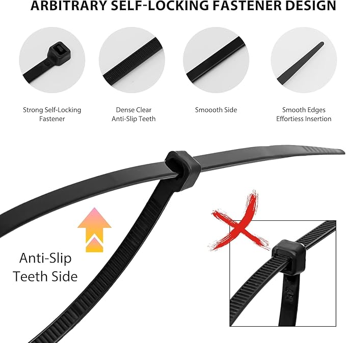Zip Ties 8 inch, 1000 Pack Black Zip Ties, Self-Locking Nylon Cable Ties - Image 2