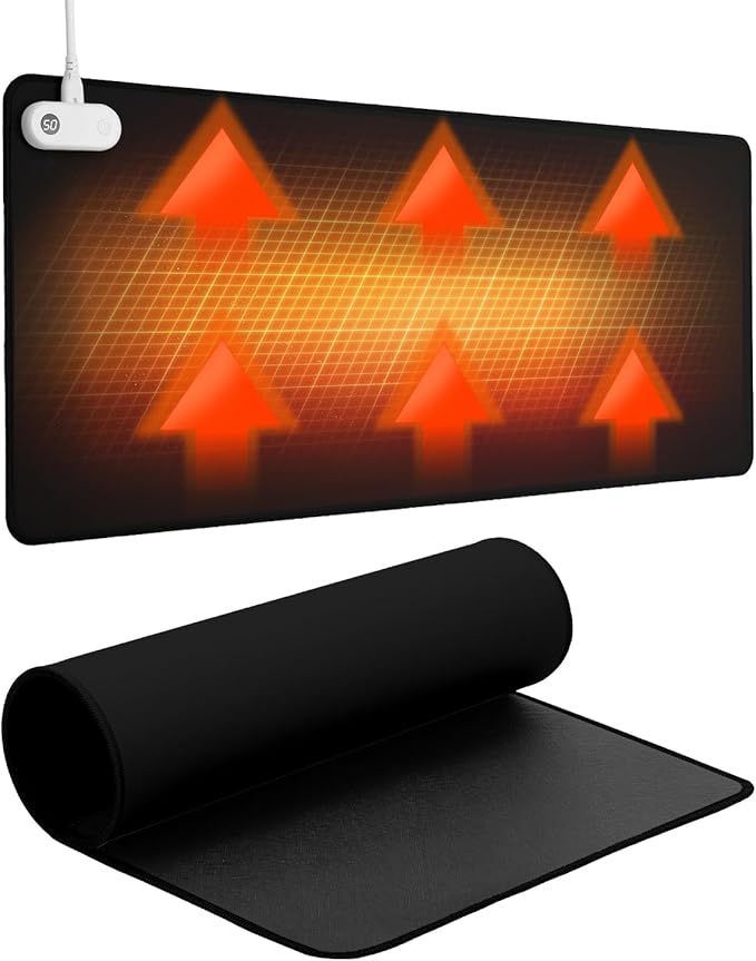 Resen Heated Desk Pad, 31.5x13 Fast Heating Mouse Pad with 5 Temperature Settings, Digital Display, Auto Shut-Off, PVC Leather Surface for Office and Home Use, Energy Efficient & Safe (Black)