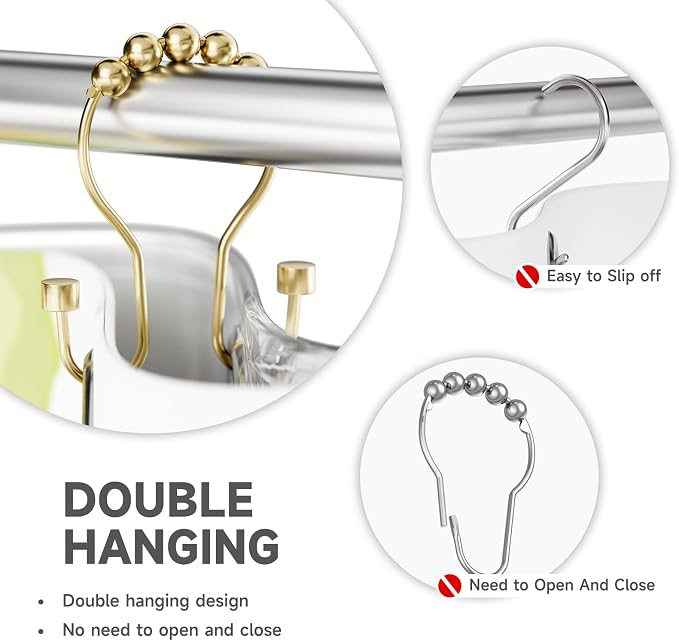 Bathway Shower Curtain Hooks, Shower Curtain Rings Rust Proof Double Hook - Image 3