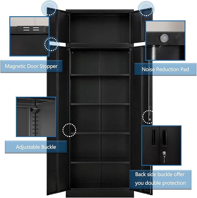 BESFUR Metal Storage Cabinet, 87-inch Tall Large Garage Storage Cabinet with Adjustable Shelves & Locking Doors for Home Office, Garage and Utility Room-Black