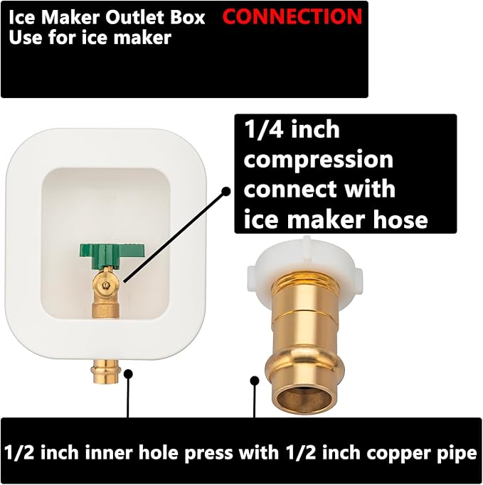 (1 Pack) Lidertik 1/2 inch Press Connect Pre-Assembled Ice Maker Outlet Box Valve 1/4 inch Recessed Refrigerator Water Line Wall Box with Shut Off Valve LI-ZBQH-560-LK
