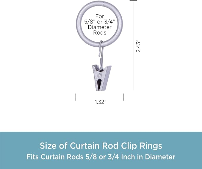 Kenney Clip Rings for 5/8" to 3/4" Diameter Curtain Rods, Brushed Nickel - Image 3