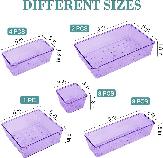 13 PCS Drawer Organizer Set, 5 Size Bathroom and kitchen organizer Trays | - Image 2
