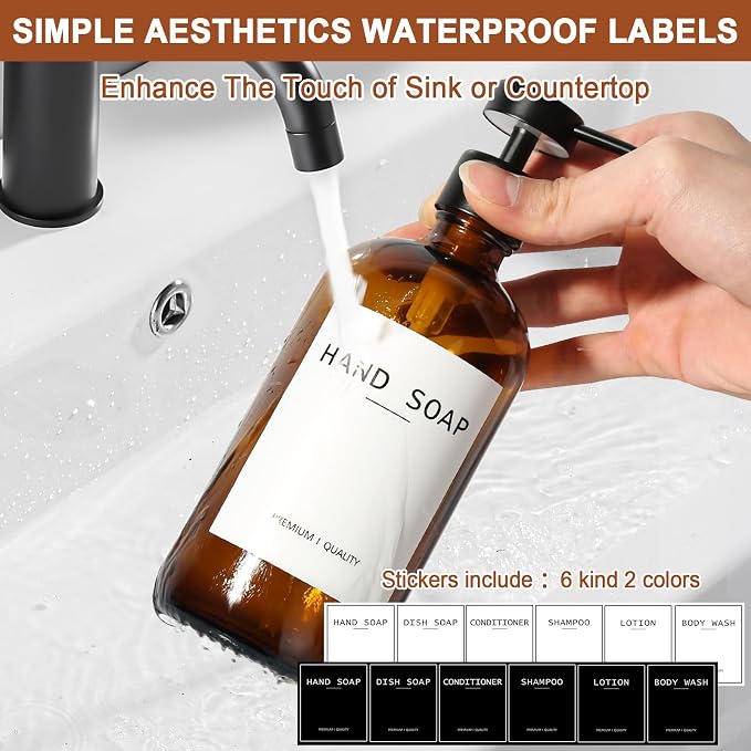 RYTOXILO Hand Soap Dispenser 2 Pack, Amber Glass Bathroom Soap Dispenser - Image 4