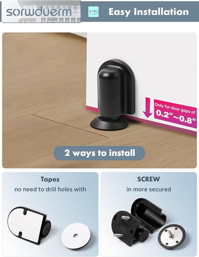 2 Pack Black Door Stopper Magnetic Door Cathc Matte Black Floor Mounted Door - Image 5