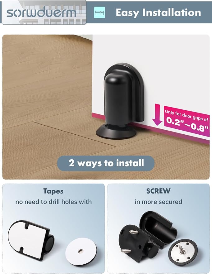 1 Pack Black Door Stopper Magnetic Door Cathc Matte Black Floor Mounted Door - Image 5