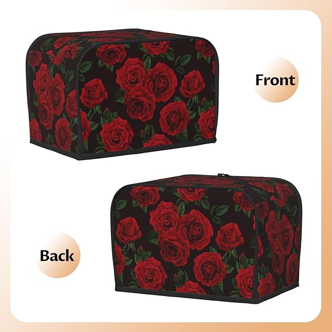 Red Black Rose Flower 2 Slice Toaster Cover, Waterproof Toaster Dust Cover Bread Maker Protective For Small Kitchen Appliance Dining Room Home Table Decor Gifts