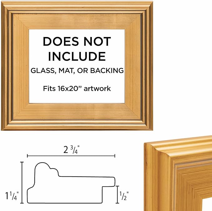 Creative Mark Plein Air Style Frame, Hand Leafed Gold, 16x20-2.75" Wide Moulding with 1/2" Rabbet Depth, Open Back W/O Glazing, Museum Quality, For Art Panels, Stretched Canvas, Pictures & More