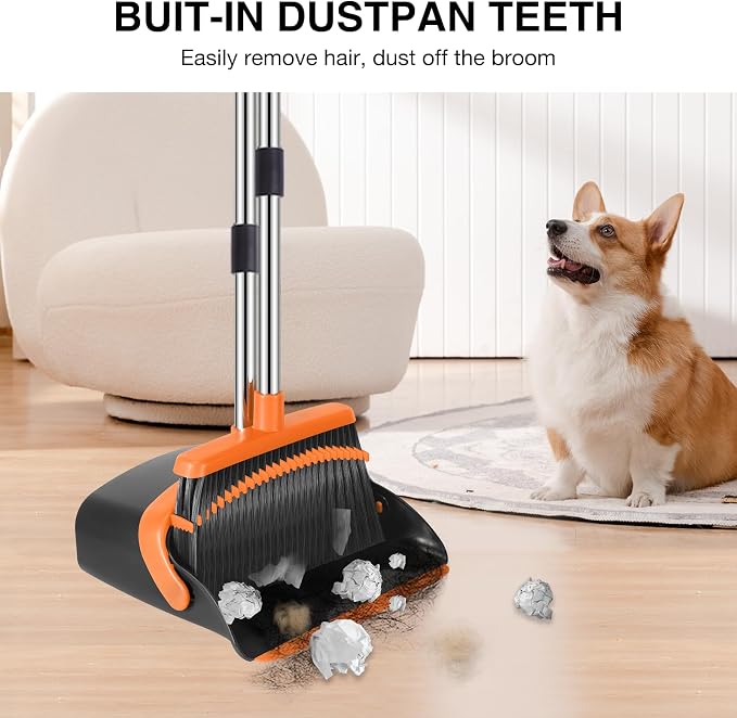 NACENA Broom and Dustpan Set, 52-in Long Adjustable Handle Broom Dustpan Combo - Image 4