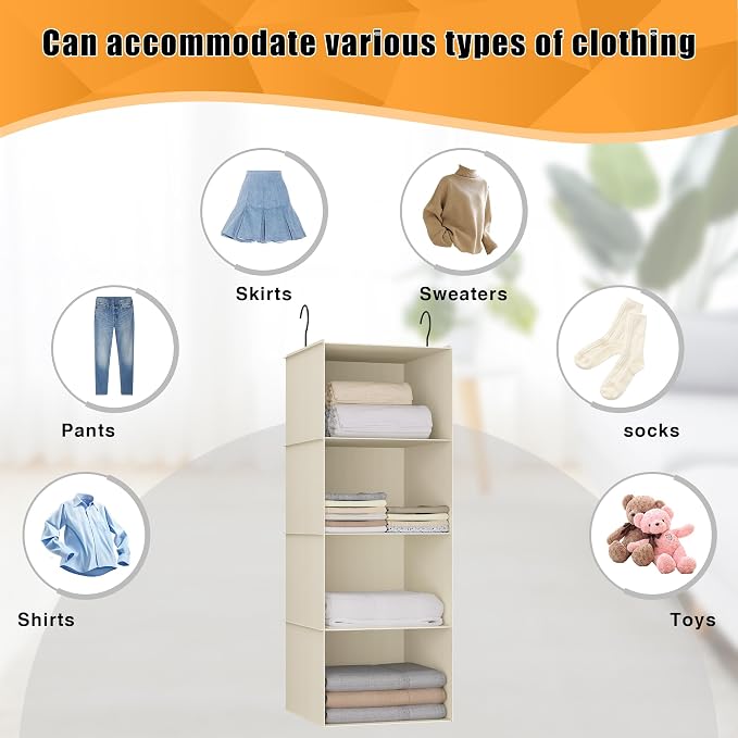 Hanging Closet Organizer 4-Shelf, Oxford Fabric Wardrobe Storage, shoes & - Image 7