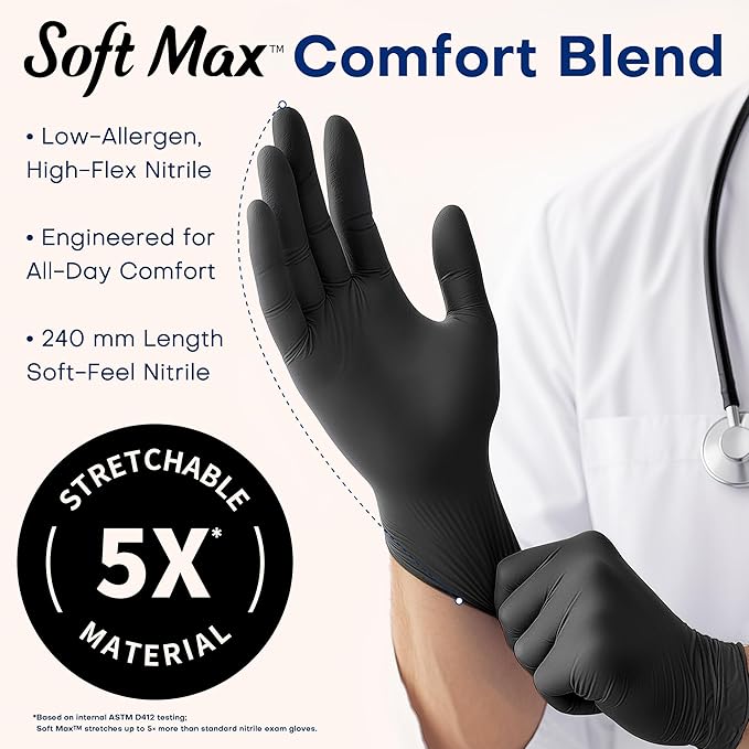 Supmedic Soft Max Disposable Nitrile Exam Gloves, Powder-Free Black 100 Ct - Image 3