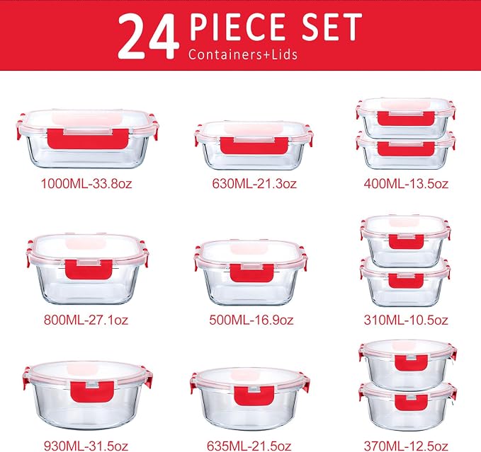 M MCIRCO 24 Piece Glass Food Storage Containers - Image 2
