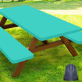 Smiry Picnic Table Cover with Bench Covers, Waterproof Elastic Fitted Polyester Tablecloths for 8 Ft Rectangle Tables, Washable Windproof Tablecloth for Camping, RV & Outdoor (Teal, 30x96 Inches)