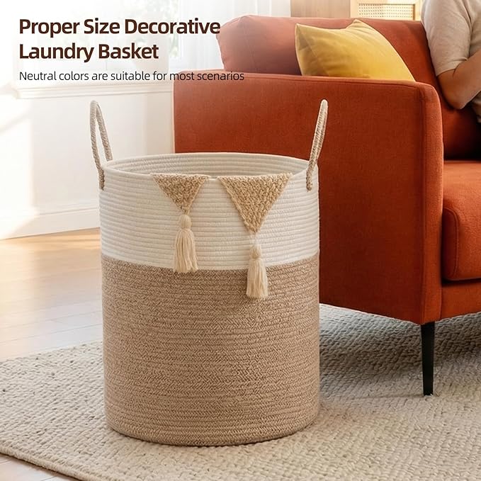 OIAHOMY 60L Nursery Hamper Laundry Basket Laundry Hamper Brown/White - Image 4