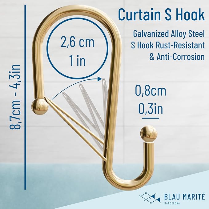 12 Decorative Metal Shower Curtain Hooks, S-Shaped Hooks - Image 3