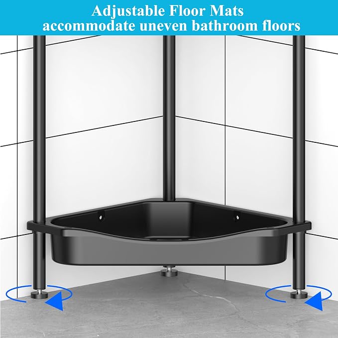 HuggieGems Metal Floor Standing Corner Shower Caddy, Jet Black, 4 Tier - Image 2