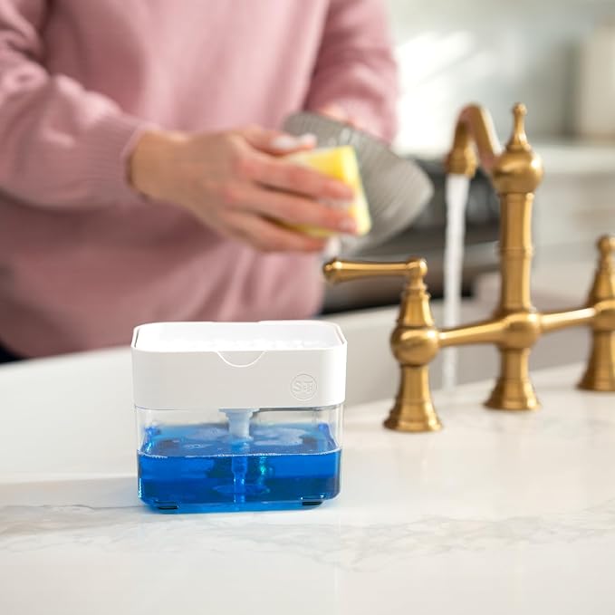 S&T INC. Dish Soap Dispenser and Sponge Holder, Matte White | Holds 13 Fluid - Image 4