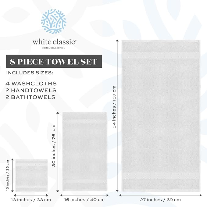 White Classic Luxury Bath Towel Set of 8 Pieces - Image 4