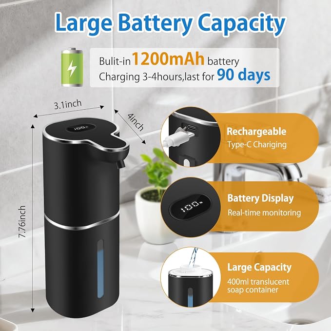 Automatic Foaming Soap Dispenser Digital Display, 6-Level Foam Adjustable | - Image 4