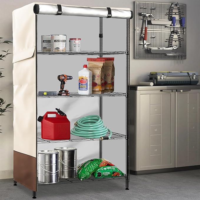 Wire Shelf Cover,600D Heavy Duty 100% Waterproof Shelf Covers for Wire Shelving,Outdoor Storage Shelves Cover for Metal Rack,36" W x 18" D x 72" H,Beige & Brown