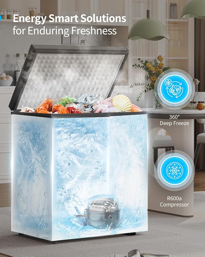 TABU 3.5 Cubic Feet Chest Freezer, Freestanding Compact Top-Opening Deep Freezer with 7 Level Adjustable Thermostat & Removable Basket, Low Noise(Black, 3.5 Cu.Ft.)