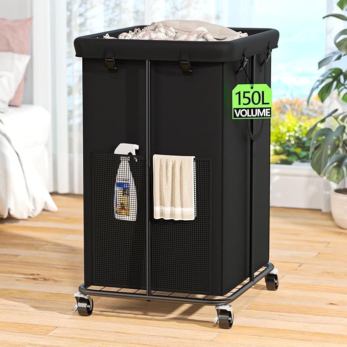 Laundry Hamper with Wheels, 150L Rolling Laundry Basket with Bag & Handles by OLLDIDE