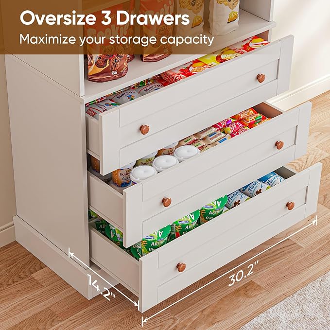 Vyre 71" Tall Farmhouse Kitchen Pantry, Set of 2 Large Storage Cabinets with 3 Drawers, Adjustable Shelves, Wood Versatile Hutch Cabinet for Living Room, Dining Room