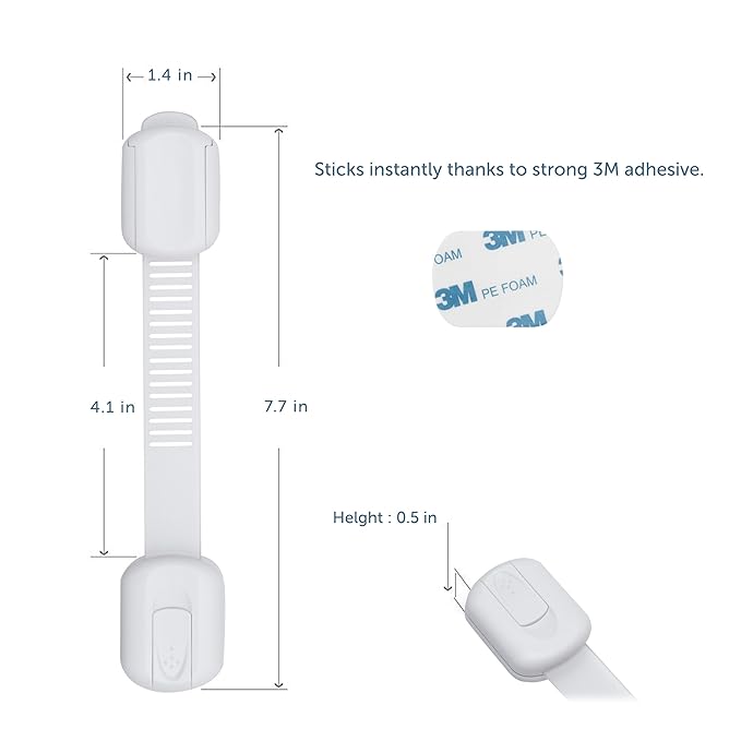 Child Safety Cabinet Locks (4 Pack) – Adjustable Baby Proofing Strap Latches with Strong 3M Adhesive – No Drill Childproof Locks for Drawers, Cabinets, Fridge, Door, Closet, Grey