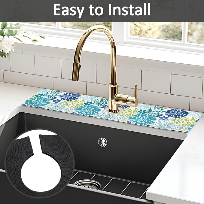 24" X 5.5" Kitchen Sink Splash Guard Faucet Mat Flora Super Absorbent Fast - Image 5