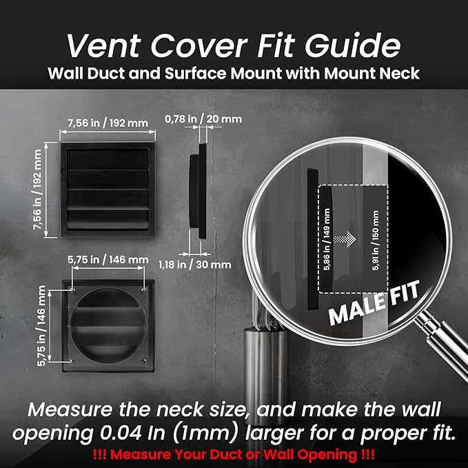 Repa Market 6 Inch Vent Cover - Black Plastic Shutter Wall Vent Cover - Louvered Vent Cover for Outdoor - Hood Vent, Exhaust Vent for Bathroom, Kitchen, House HVAC Air Duct Vent Cover Outside