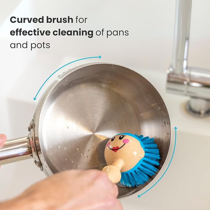 Vigar Dolls Dish Brush with Handle and Holder, Kitchen Scrub Brush, Dishwashing - Image 4