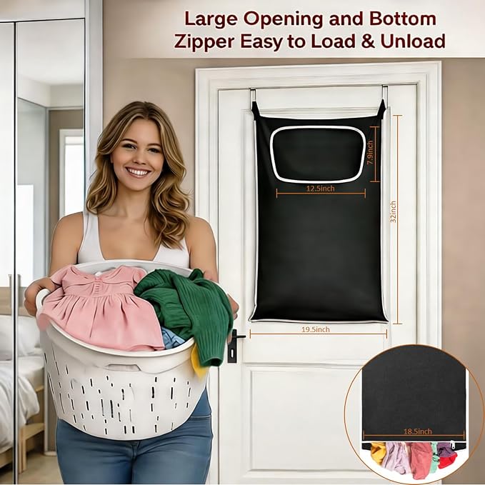 Hanging Laundry Hamper, Over the Door Laundry Storage Basket - Image 2