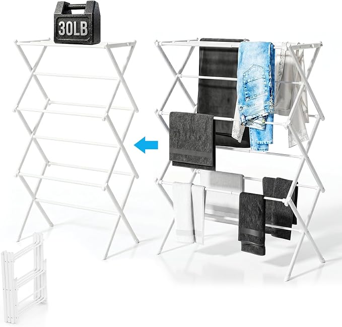 3-Tier Foldable Clothes Drying Rack Adjustable, Laundry Drying Rack Collapsible - Image 5