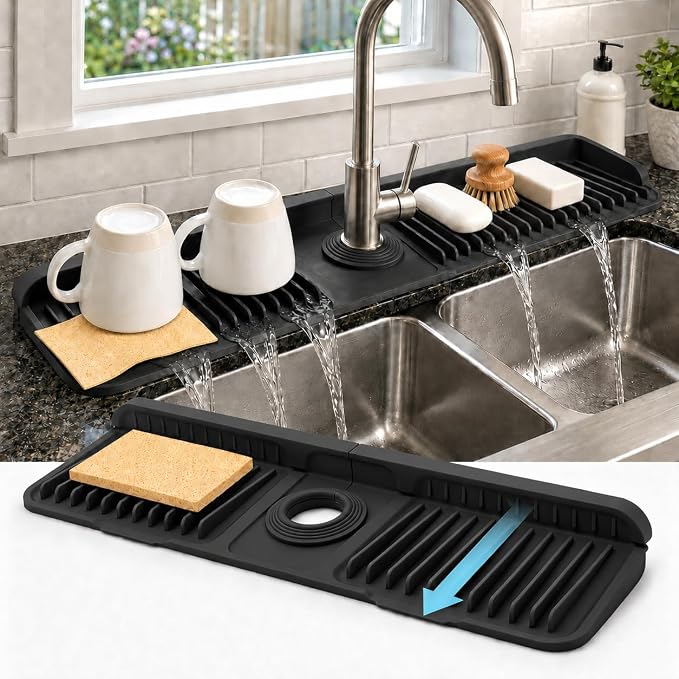 23" Extra Long Silicone Faucet Handle Drip Catcher Tray, 7° Sloped Self by Unknown