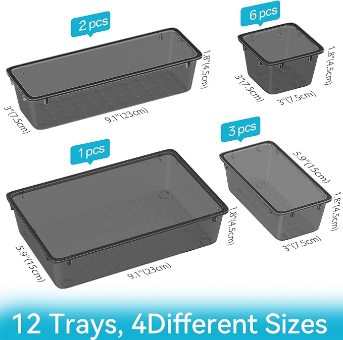 12 PCS Drawer Organizer Set, Makeup Organizers, Tool Storage Trays, Desk Drawer - Image 2