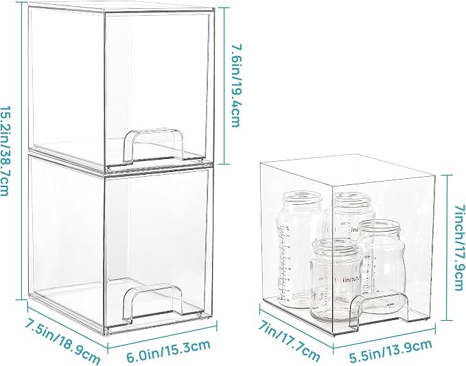 Vtopmart Clear Stackable Storage Drawers, 4 Pack Tall Plastic Organizers | - Image 2