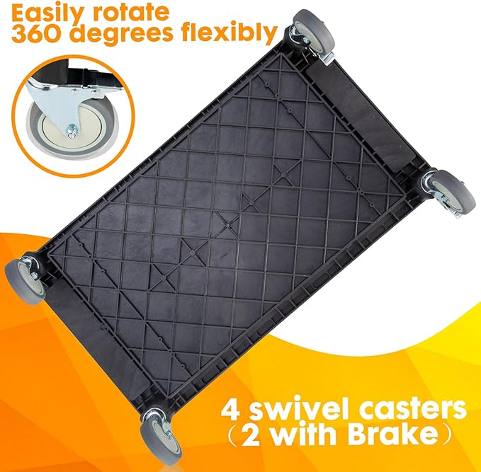 ELAFROS Multi-Use Rolling Cart with Power Strip – Industrial-Grade Plastic Utility Cart with 3 Deep Plastic Shelves, 500 lbs Capacity, 32.4"x18.3", Work cart, Black