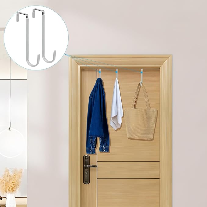 FYY Over the Door Hooks, Single-Hanger 4 Pack, Fits Doors 1.6" Silver | Heavy - Image 6