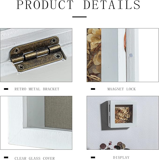 Freezing point Shadow Box Frame 5x5 Shadow Boxes Display Case with Linen Back Memorabilia Awards Medals Bouquet Photos Picture Badge Wedding Memory Box for Keepsakes Small Pin Board White