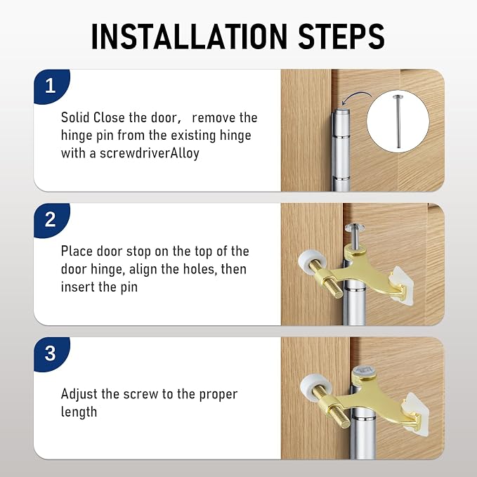 Hinge Pin Door Stop, Adjustable Door Stopper Hinge, 12 Pack | Heavy Duty Zinc - Image 5
