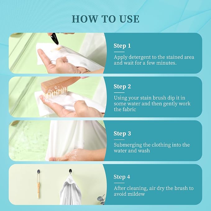 Laundry Stain Brush, Natural Soft Boar Bristles, Removes Tough Stains from - Image 5
