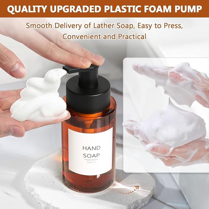 RYTOXILO Amber Foam Soap Dispenser, 10 oz/300ml Glass Foaming Soap Dispenser - Image 6