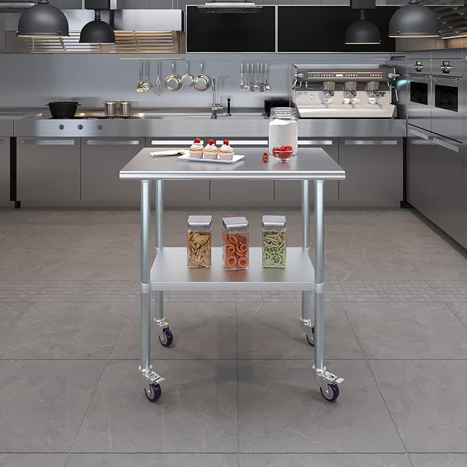 AmGood 36" Long x 24" Deep Stainless Steel Table with Casters