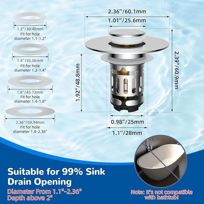Hibbent Upgraded 3 in 1 Bathroom Sink Drain Strainer, Pop Up Stopper | - Image 7