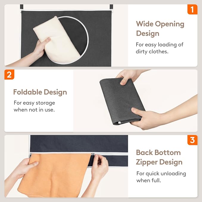 Lifewit 1 Pack Over Door Laundry Hamper, Collapsible Hanging, Dark Gray - Image 4