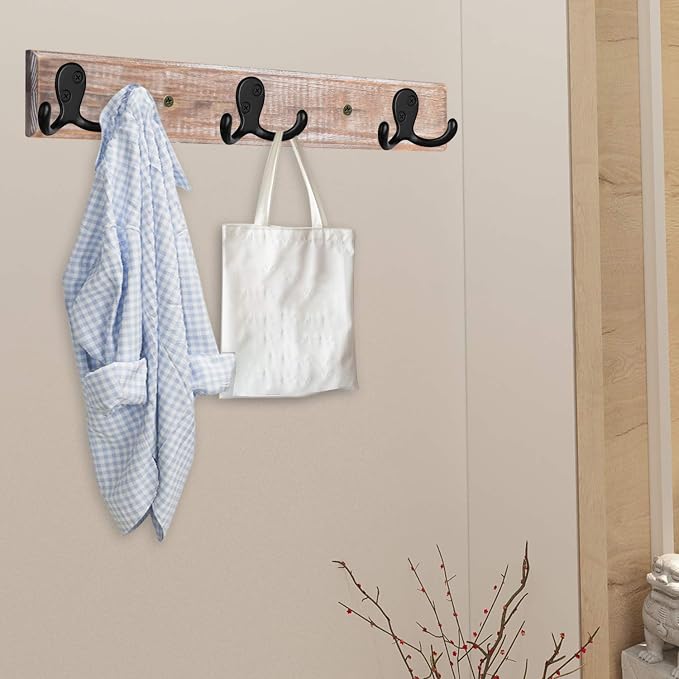 IBosins 8 Pack Black Double Prong Coat Hooks Wall Mounted - Image 7